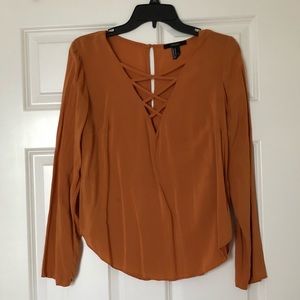 Orange V-neck Blouse 李